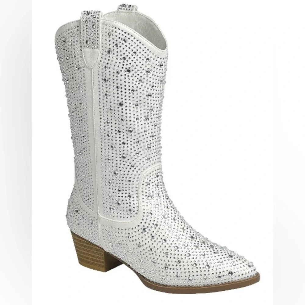 Country Glow White Rhinestone Glitter Disco Cowgirl Western Knee Boots - Picture 10 of 10